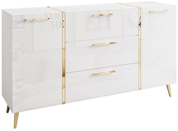 ALLHOUSE24 Kommode DIAMANT 158 cm Breite Hochglanz GOLD Sideboard Möbel BERLIN