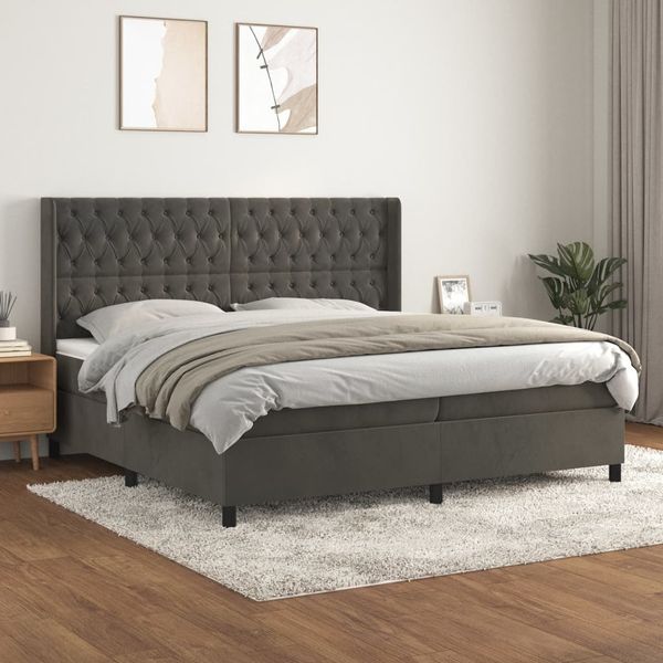vidaXL Boxspringbett mit Matratze Dunkelgrau 200x200 cm Samt, Härtegrad: H2 [3132880]
