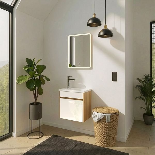 HOME DELUXE Badmöbel Komplettset BORKUM – Weiß/Eiche