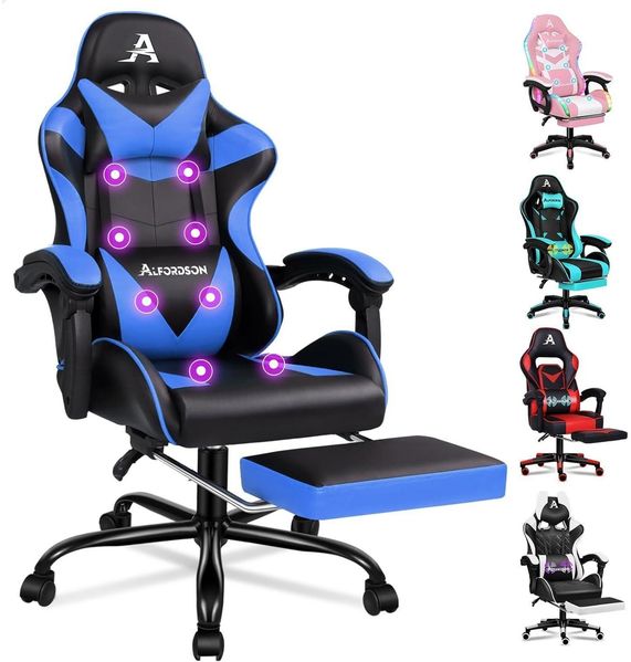 ALFORDSON Premium Gaming Stuhl Fußstütze Lordosenstütze 150° Neigung Büro 180 kg