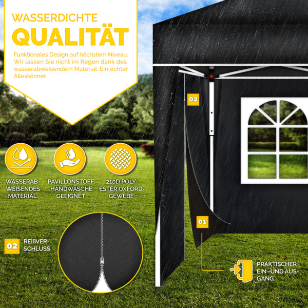 tillvex Pavillon 3x6m - mit 3 Seitenwänden Schwarz wasserdicht | Pop-Up Faltpavillon höhenverstellbar | Gartenzelt UV Schutz 50+ | Partyzelt mit Tasche für Garten Bild 9