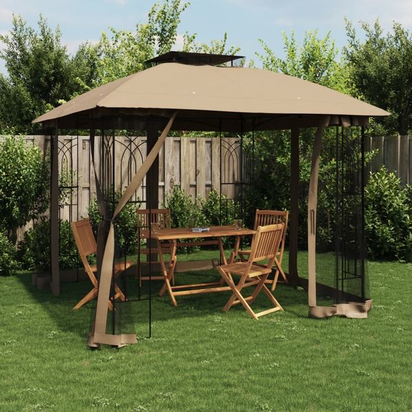 Gartenpavillon, Pavillon mit Doppeldach & Netzwänden Taupe 2,94x2,94 m Stahl