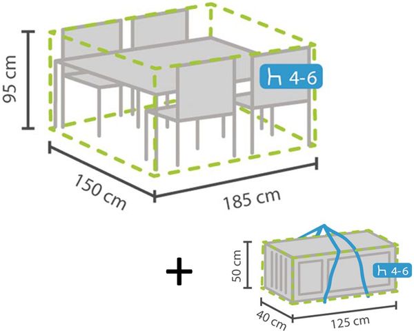 Schutzhüllen Set: Abdeckung für Gartenmöbel 185x150cm + Hülle für 4-6 Kissen