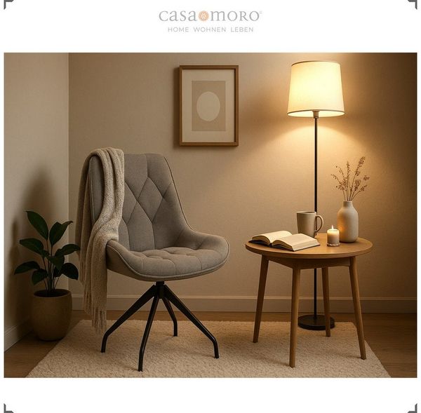 Casa Moro Drehstuhl Polsterstuhl – Drehstuhl – Esszimmerstuhl, 360° drehbar, Auto-Return-Funktion