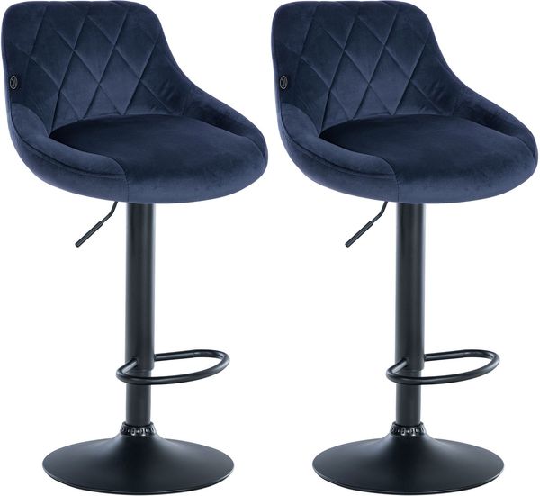 CLP 2er Set Barhocker Lazio Samt höhenverstellbar und 360 Grad drehbar,blau schwarz