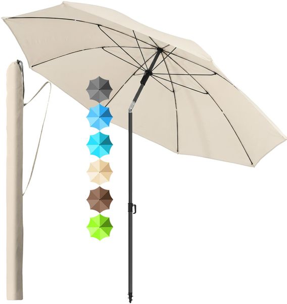 4smile Sonnenschirm Strand SunnyJoy, Beige - UPF 50+ Strandschirm Ø 180 cm, sicherer Sonnenschutz Strand, Strandschirm windfest stabil - Sonnenschirm mit Schutzhülle