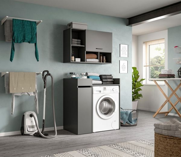 welltime Badmöbel-Set FALAS, TOPSELLER!, 3-teilig, Hauswirtschaftsraum Set, Breite 95 cm, (Set, 3-St, bestehend aus: Waschmaschinenumbauschrank, Standregal & Hängeschrank), Kombination, Waschmaschinenumbau, Waschmaschinenschrank, Wäschekammer