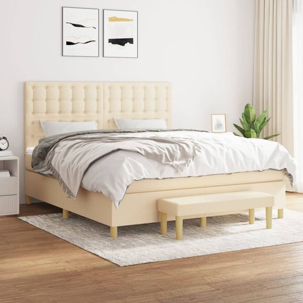vidaXL Boxspringbett mit Matratze Creme 160x200 cm Stoff 3137490