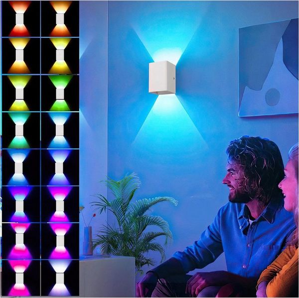 POPOLIC Wandleuchte 2 x LED-Wandleuchten für den Innenbereich, mit RGB-Beleuchtung und Fernbedienung
