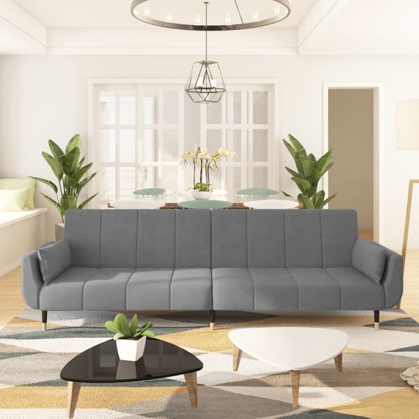 Schlafsofa 2-Sitzer mit 2 Kissen Hellgrau Samt [337582]