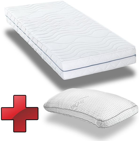 Ergonomische Kaltschaummatratze Supportho Premium 80 x 200 cm, Höhe 18 cm, Härtegrad H2/H3 + Supportho Viskoelastik Komfort-Schlaf-Kissen 40 x 80 cm