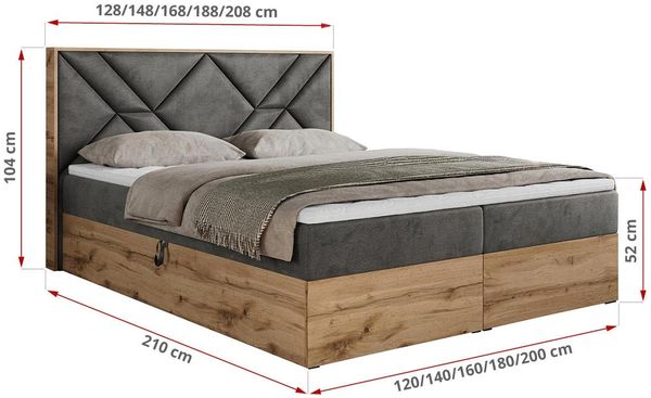 Boxspringbett mit Kopfteil und Topper, Polsterbett - GUNAR - 180 x 200 cm - Dunkelgrau Velvet - H3 - Topper Visco Bild 5