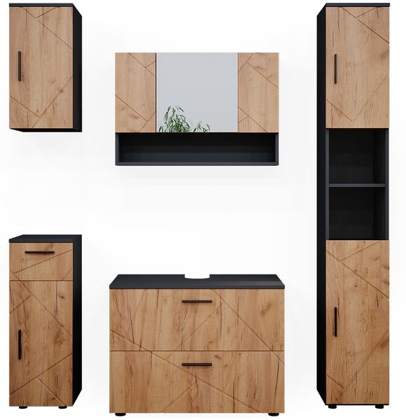 Badmöbel-Set Irma Goldkraft Eiche/Anthrazit 5 Teile Vicco