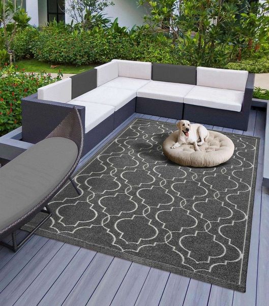 TaraCarpet Teppich Indoor & Outdoor Teppich Capri mediteranes Florentiner Design, rechteckig, Höhe: 5 mm, Kurzflor anthrazit In & Outdoor Balkon Terrasse Wohnzimmer 200x290