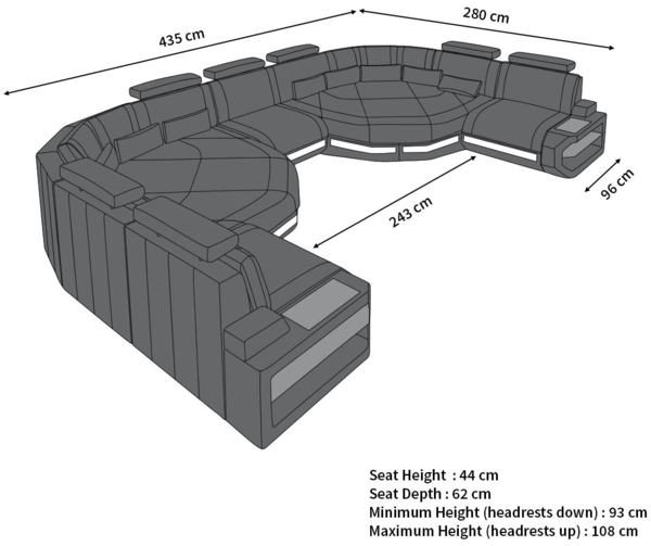 Sofa Dreams 'XXL Asti' Wohnlandschaft, 93 x 280 x 435 cm, Weiß / Schwarz, Kunstleder Bild 6