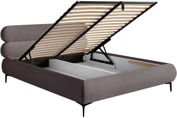 Selsey 'Roule Cord' Polsterbett 160x200 mit Bettkasten, Cordstoff und schwarzen Füßen, Braun Bild 4