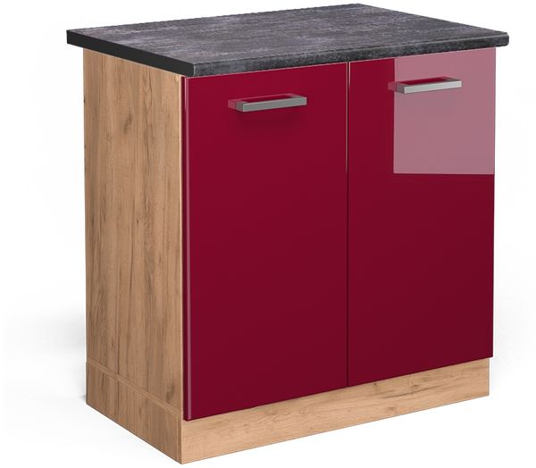 Spülenunterschrank R-Line Rot Hochglanz 80 cm , AP Anthrazit Vicco