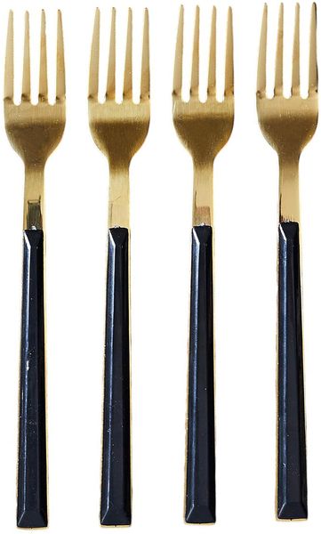 HOME DECO FACTORY, KA0527, Quartet of elegant Stainless Steel Dessert Forks, modern and chic Design, Occasions, Size: 20 cm, Color: Black