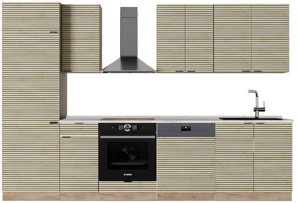 Küchenzeile Fame-Line Eiche Paneel/Goldkraft Eiche 300 cm ohne Arbeitsplatte Vicco