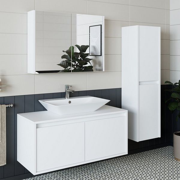Roomart Badmöbel-Set ATL4TLG-100, (Badmöbel Set Unterschrank mit Waschbecken Spiegelscrank)