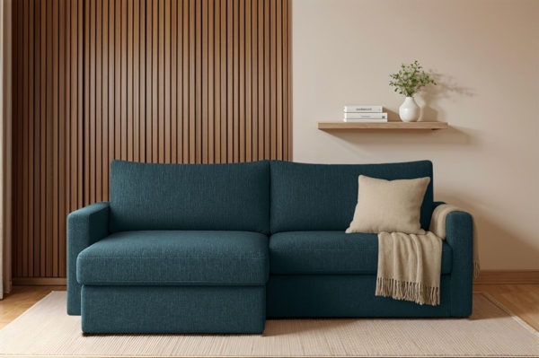 Ecksofa Sofa mit Schlaffunktion BENDIK Stoff Faro Dunkelblau Ottomane Links