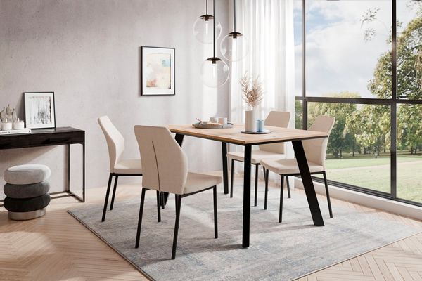 OTTO home Essgruppe Genf Tischgruppe, Esstisch plus 4 Stühle, (Set, 5-tlg, Otto's DAUERTIEFPREIS), Küchentisch, 4 Stühle, moderne Tischplatte in eiche/schwarz