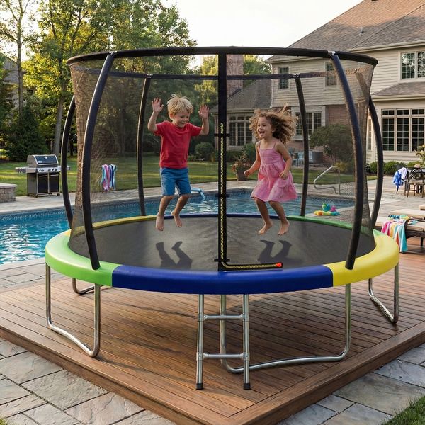 JUMMICO Gartentrampolin mit Sicherheitsnetz, Leiter, Randabdeckung, Stahlrahmen, Grün, Ø 360 cm