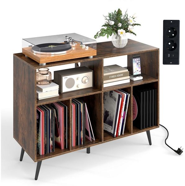 COSTWAY Sideboard, Plattenspielerständer mit Ladestation, 100x40x74,5cm