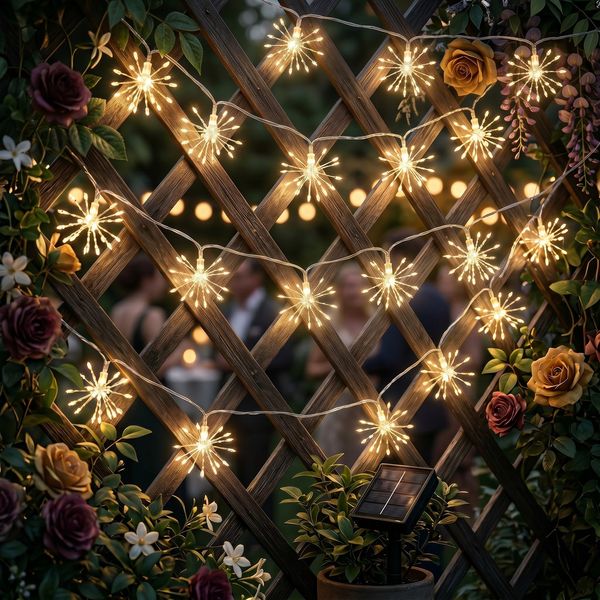 Salcar LED Solarleuchte LED Feuerwerk-Lichterkette Außen Solar Gartenleuchte Weihnachtsdeko 8 Modi 5 Feuerwerk-Lichterkette 75 LEDs
