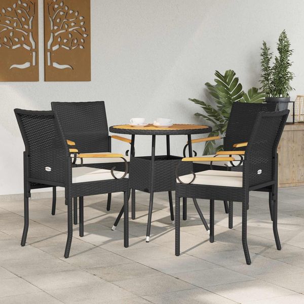 vidaXL Gartenstühle 4 pcs Schwarz und Cremeweiß Poly-Rattan und Akazie 42025885