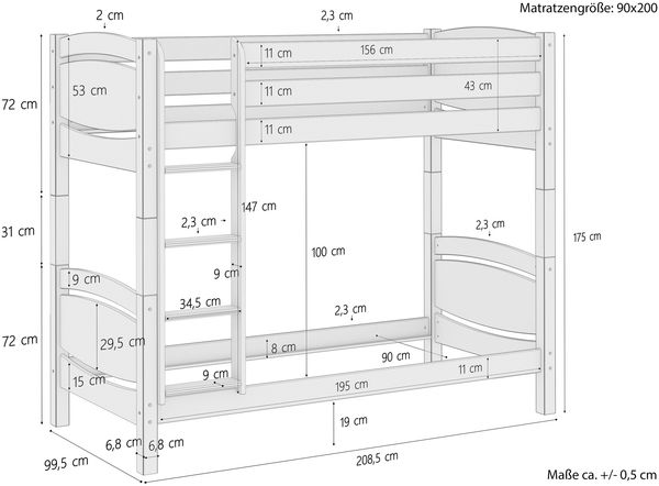 Erst-Holz Etagenbett Kiefer 90x200 cm, natur Bild 8