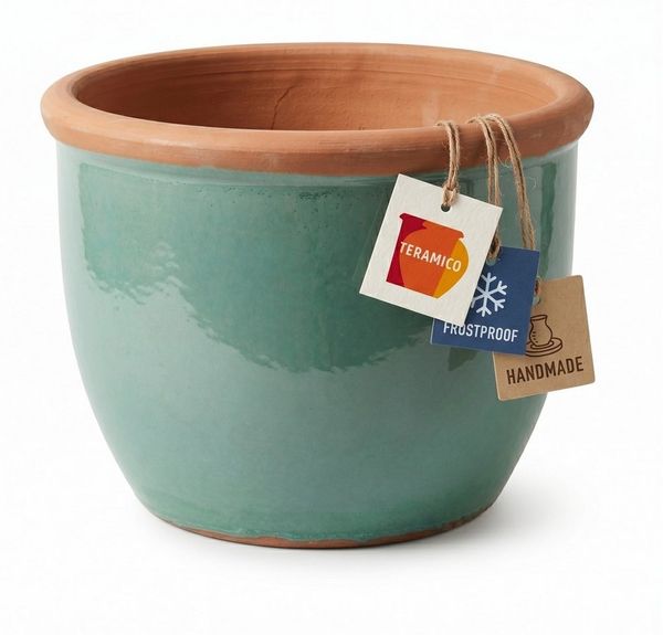 Teramico Blumentopf Pflanztopf Keramik "Farmer" bauchig Hellgrün – Ø 36x28 cm (1 St), Frostfest, UV-Fest