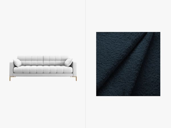 Micadoni Sofa Mamaia 3-Sitzer Boucle Baloo Dunkelblau goldene Beine