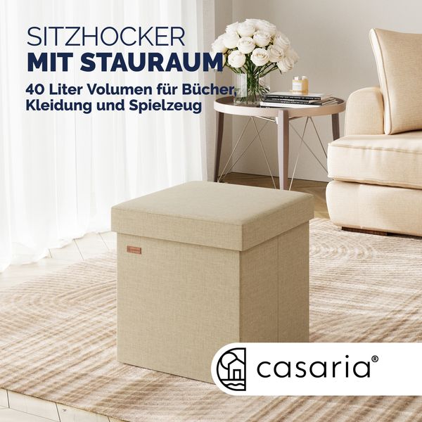CASARIA® faltbarer Sitzhocker mit Stauraum, 2er-Set, Leinenoptik, beige