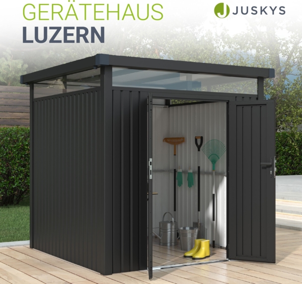 Juskys Gerätehaus Luzern Pro 5,3 m² - Metall Geräteschuppen mit Türen & Fenstern - wetterfest & abschließbar - Fahrradgarage, Gartenhaus - Anthrazit Bild 2