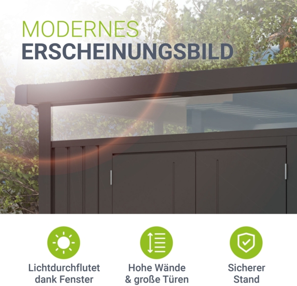Juskys Gerätehaus Luzern Pro 5,3 m² - Metall Geräteschuppen mit Türen & Fenstern - wetterfest & abschließbar - Fahrradgarage, Gartenhaus - Anthrazit Bild 5