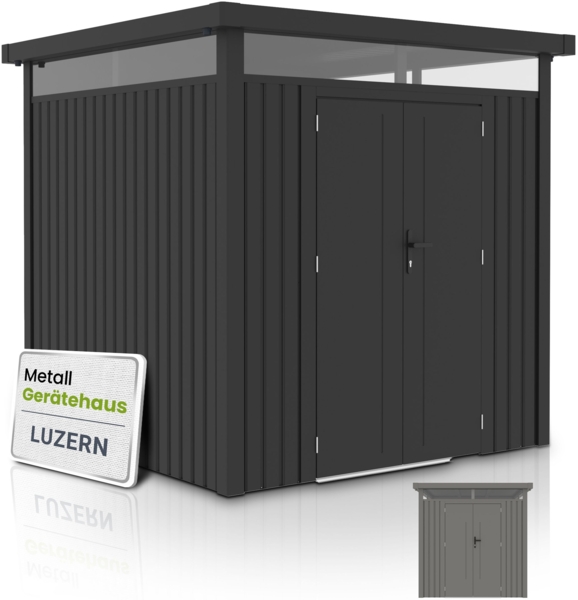 Juskys Gerätehaus Luzern Pro 5,3 m² - Metall Geräteschuppen mit Türen & Fenstern - wetterfest & abschließbar - Fahrradgarage, Gartenhaus - Anthrazit