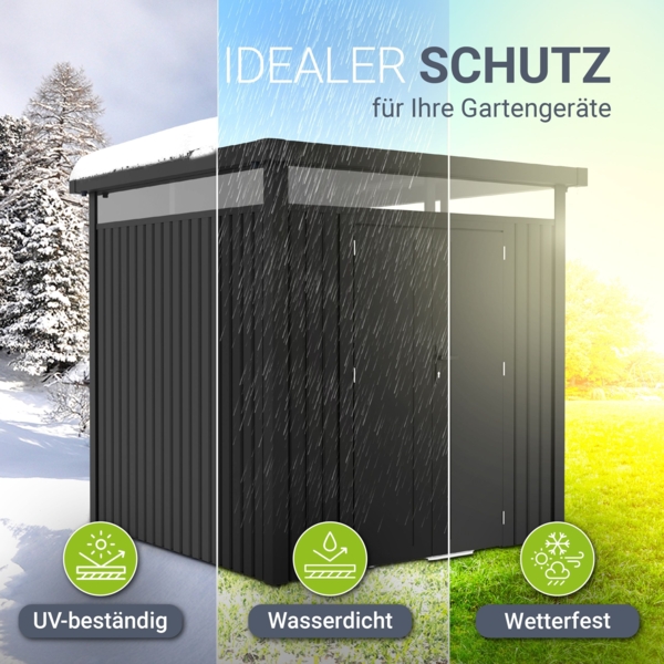 Juskys Gerätehaus Luzern Pro 5,3 m² - Metall Geräteschuppen mit Türen & Fenstern - wetterfest & abschließbar - Fahrradgarage, Gartenhaus - Anthrazit Bild 4