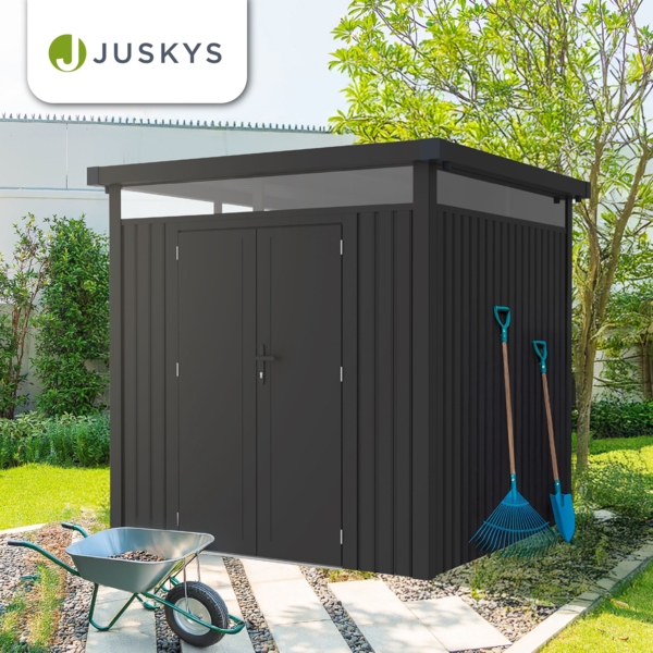 Juskys Gerätehaus Luzern Pro 5,3 m² - Metall Geräteschuppen mit Türen & Fenstern - wetterfest & abschließbar - Fahrradgarage, Gartenhaus - Anthrazit Bild 7