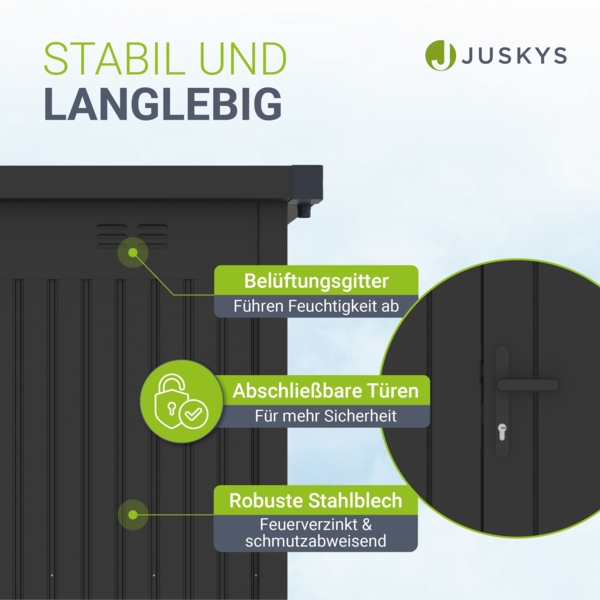 Juskys Gerätehaus Luzern Pro 5,3 m² - Metall Geräteschuppen mit Türen & Fenstern - wetterfest & abschließbar - Fahrradgarage, Gartenhaus - Anthrazit Bild 3