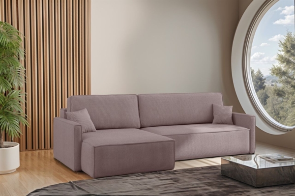 Ecksofa Schlafsofa Sofa LOUIS Stoff Scala Lavendel Ottomane Links