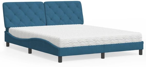 vidaXL Bett mit Matratze Blau 160x200 cm Samt 3208668