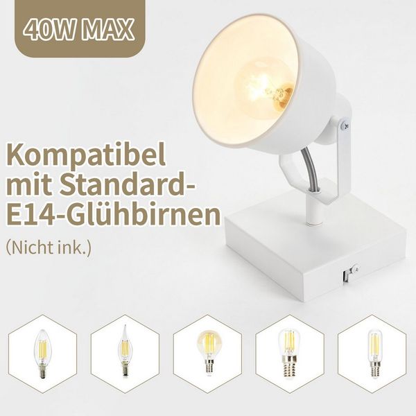Nettlife Wandstrahler Schwarz Vintage E14 Deckenstrahler Schwenkbar 350° 40W Wandleuchte, Schwenkbar, LED wechselbar, Retro Küchenlampe für Wohnzimmer Schlafzimmer Büro