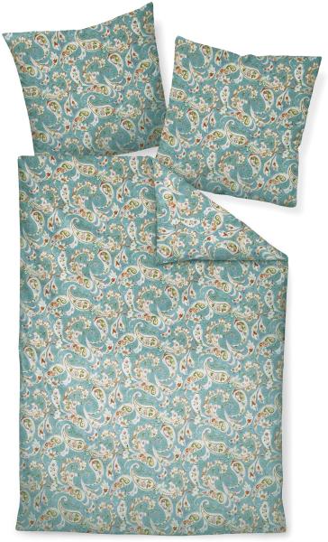 Janine Moments Mako-Satin Bettwäsche 135x200 Paisley rauchblau rost 98088-02