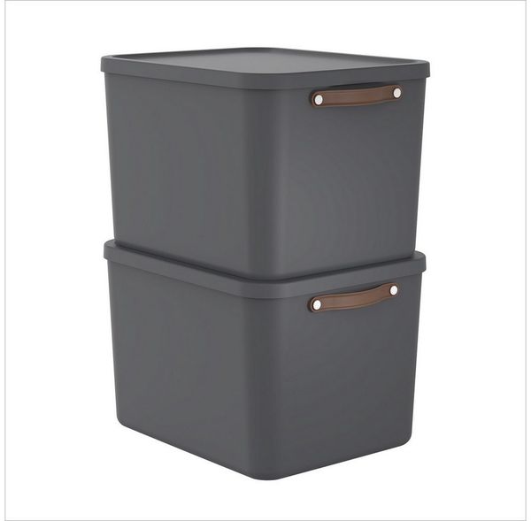 ROTHO Aufbewahrungsbox (Ordnungsboxen im Set, 2er-Set), große Lagerbox ideal für Kleidung, Decken und Haushaltsartikel