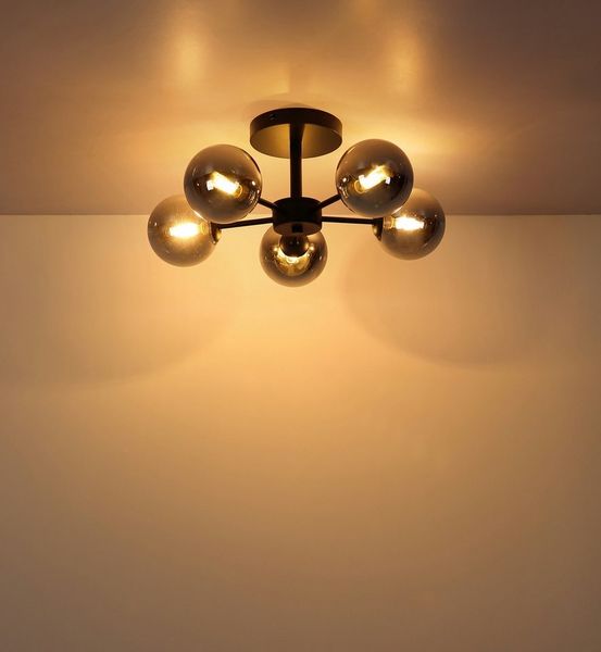 OTTO home Deckenleuchte Amellia, ohne Leuchtmittel, Metall schwarz-matt, Glas Rauchfarben, Ø 50cm, Glaskugeln, Deckenlampe