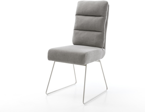 Esszimmerstuhl Pela-Flex Strukturstoff Soft Grau Kufengestell Edelstahl Taschenfederkern