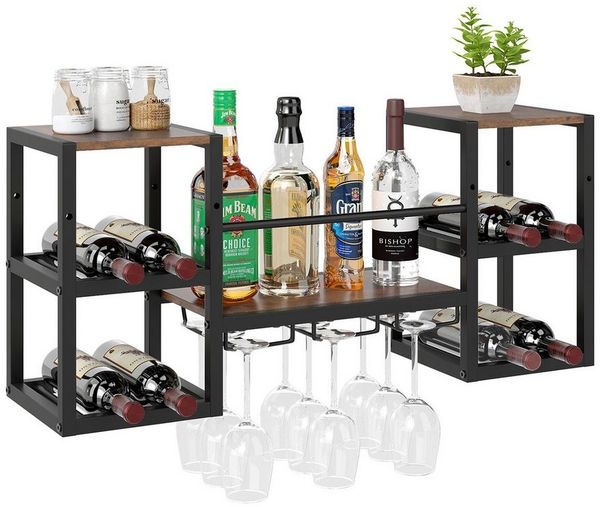 COSTWAY Weinregal, Wandregal, 8 Flaschen & 9 Gläser Flaschenregal Metall