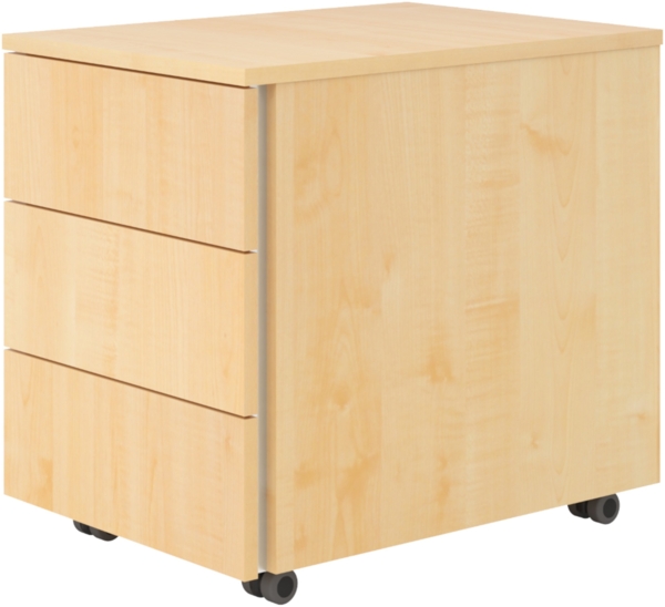 bümö lite Rollcontainer mit Schubladen, Container aus Holz in Ahorn - Rollwagen für's Büro als Schreibtisch Unterschrank, Bürocontainer od. Schreibtischcontainer mit Seitengriff, LC30-3-3-GL