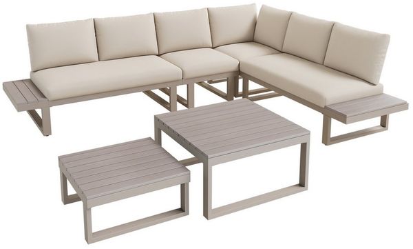 REDOM Gartenlounge-Set 5-fach verstellbare Rückenlehne (bis 55), (Set, 3-tlg, Verzinktes Stahlrohr, Kunststoffholz-Platten), Eck-Sitzgruppe für Garten mit 2 Couchtischen